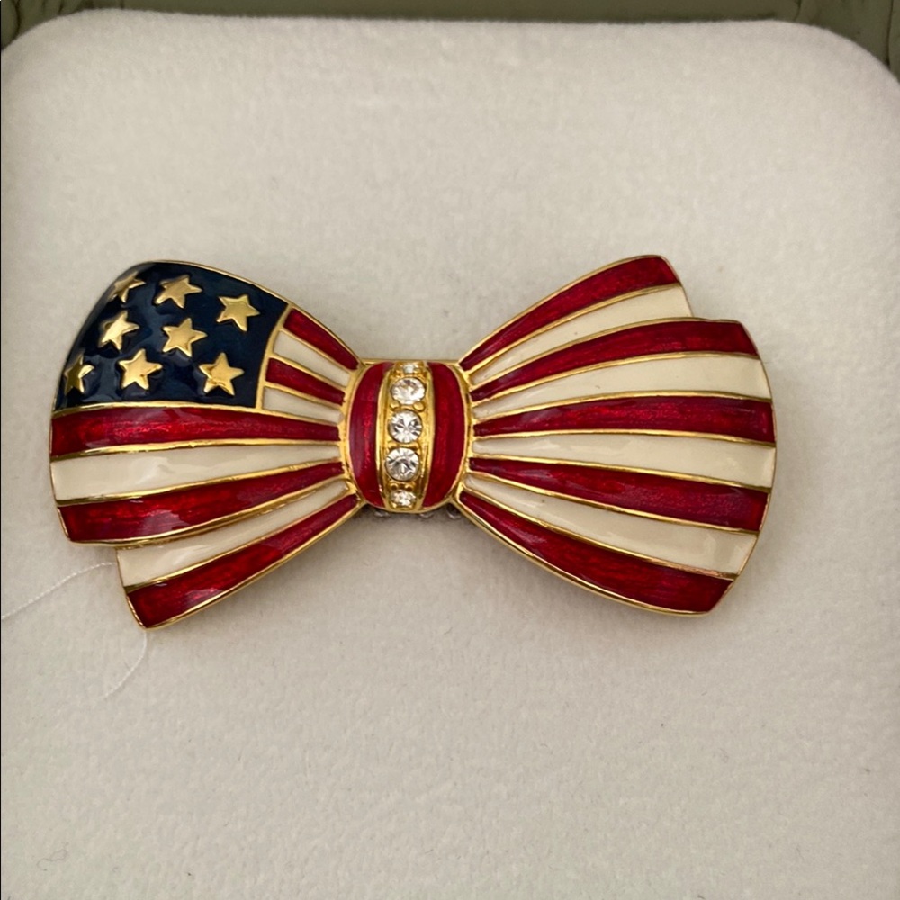 Joan Rivers Patriotic Bow Brooch - Red, White, Blue, Gold